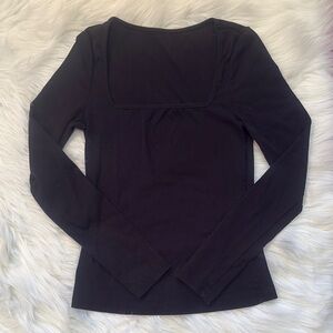 Black Square Neck Long Sleeve Women's Top